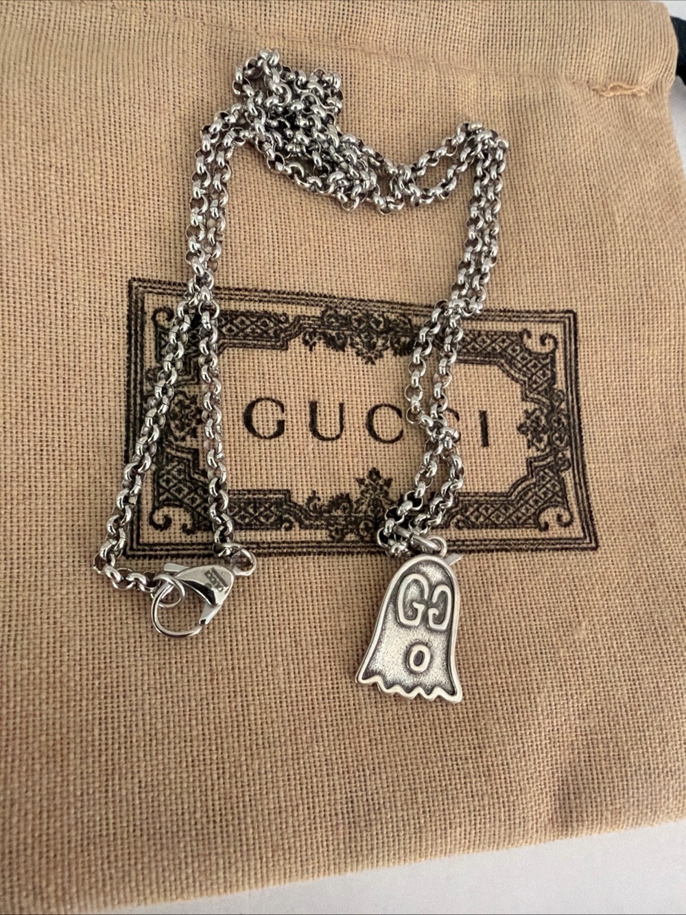Gucci Silver Ghost Pendant Necklace